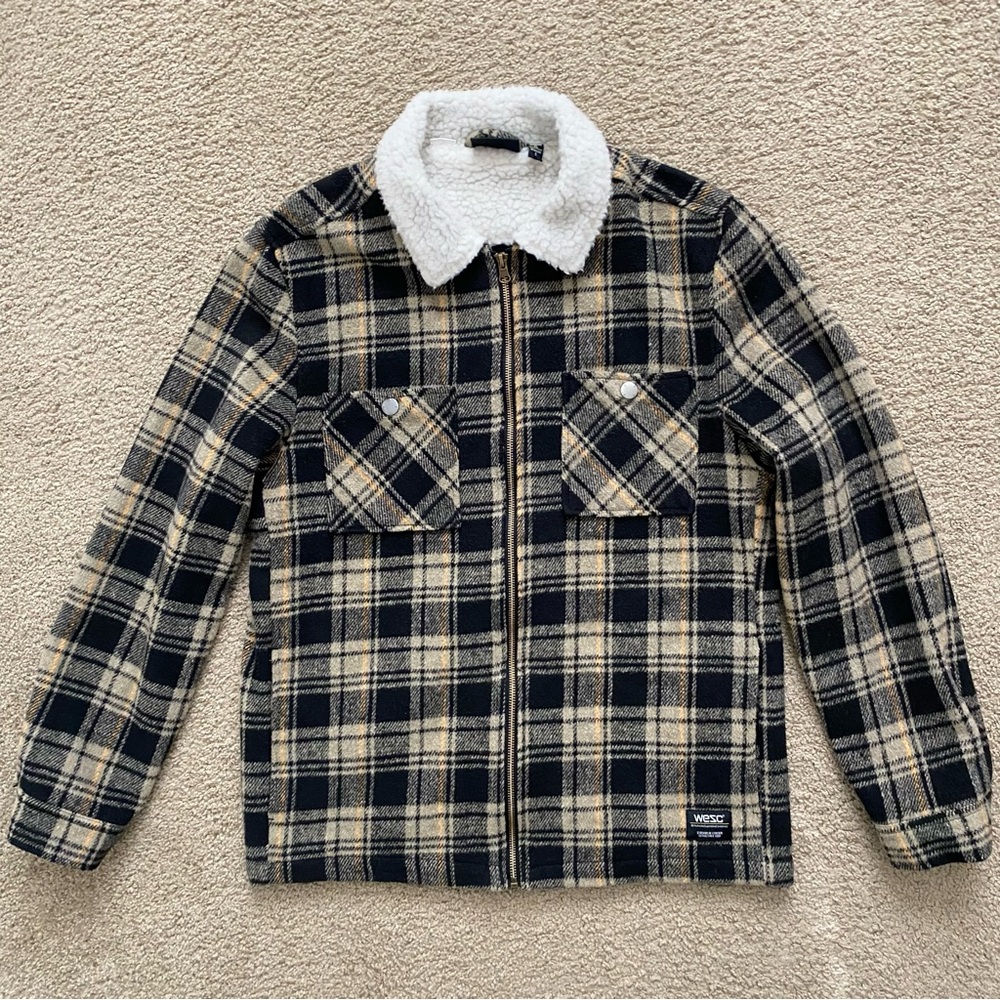 WeSC Liam Plaid Shirt Jacket Fleece Full Zip Large